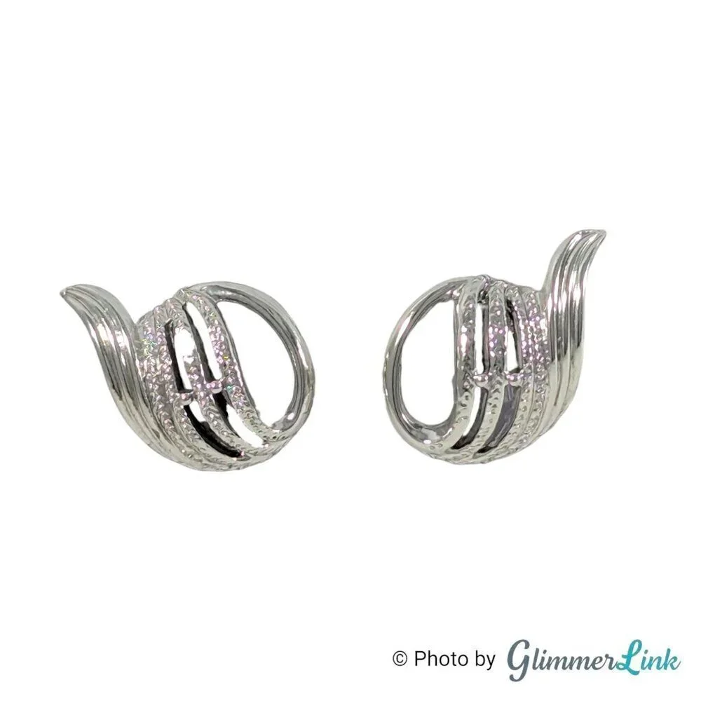 Vintage Coro Wing Flame Swirl Textured MCM Silver Tone Screw Back Earrings